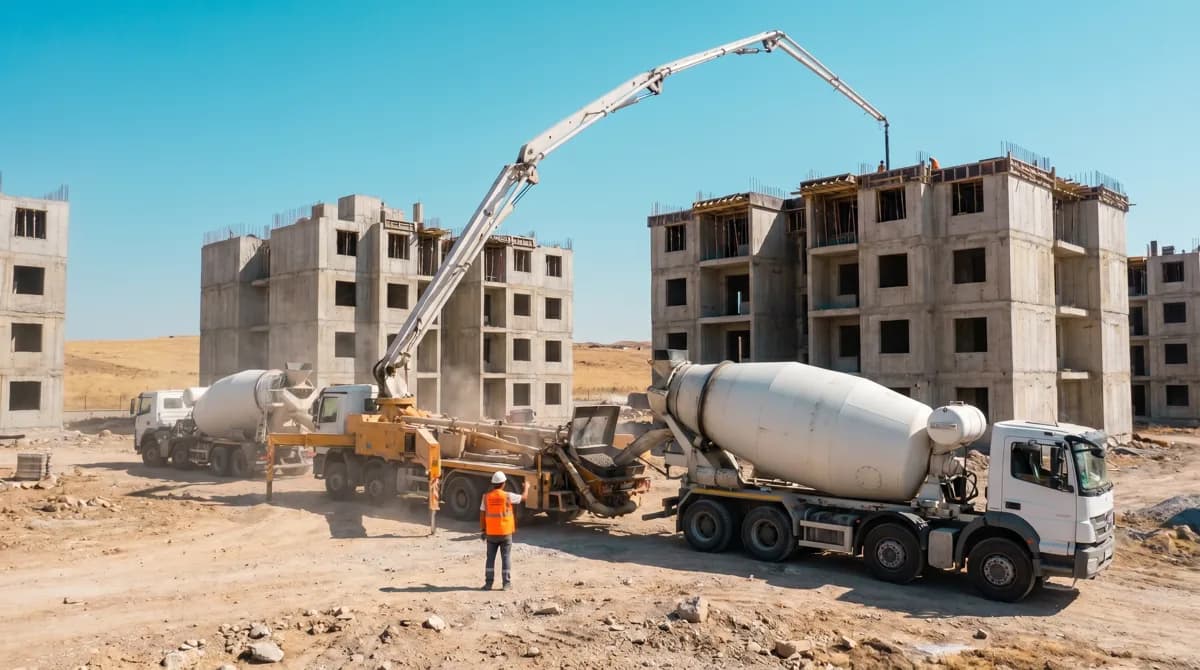 Beton pompası ve mikserlerle döküm günü